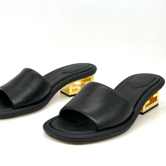 FENDI Baguette Cutout FF Logo Heel Wide Band Slide Mule Sandals Shoes Black - Picture 14 of 16